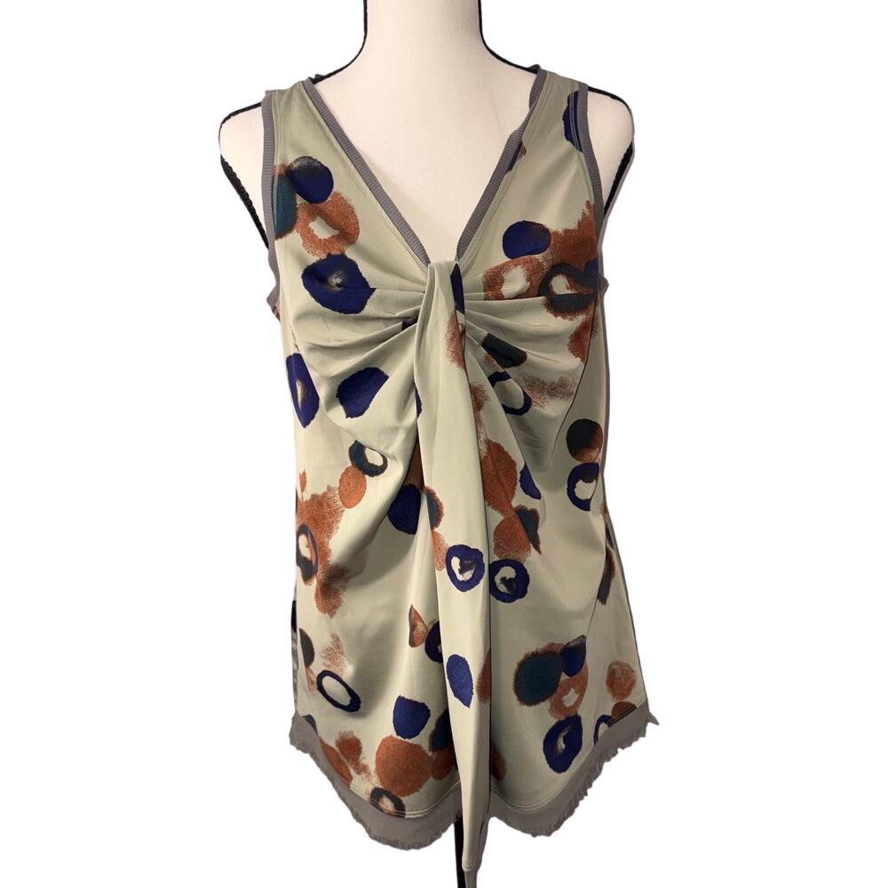 Simply Vera Vera Wang Twist Front Abstract Circle Raw Edge Blouse Green Navy S